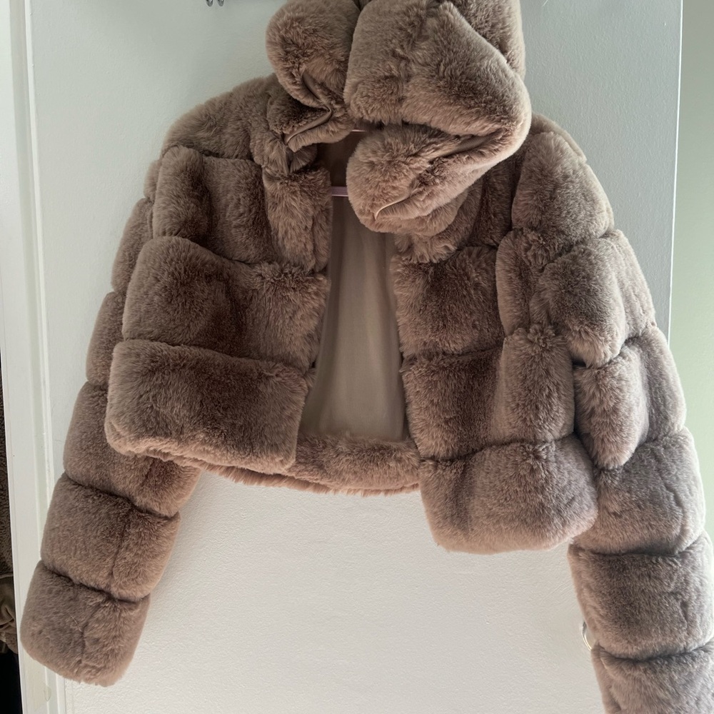 Plush Brown Faux Fur Cropped Jacket